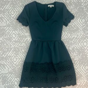Emerald Green Embroidered Mini Dress